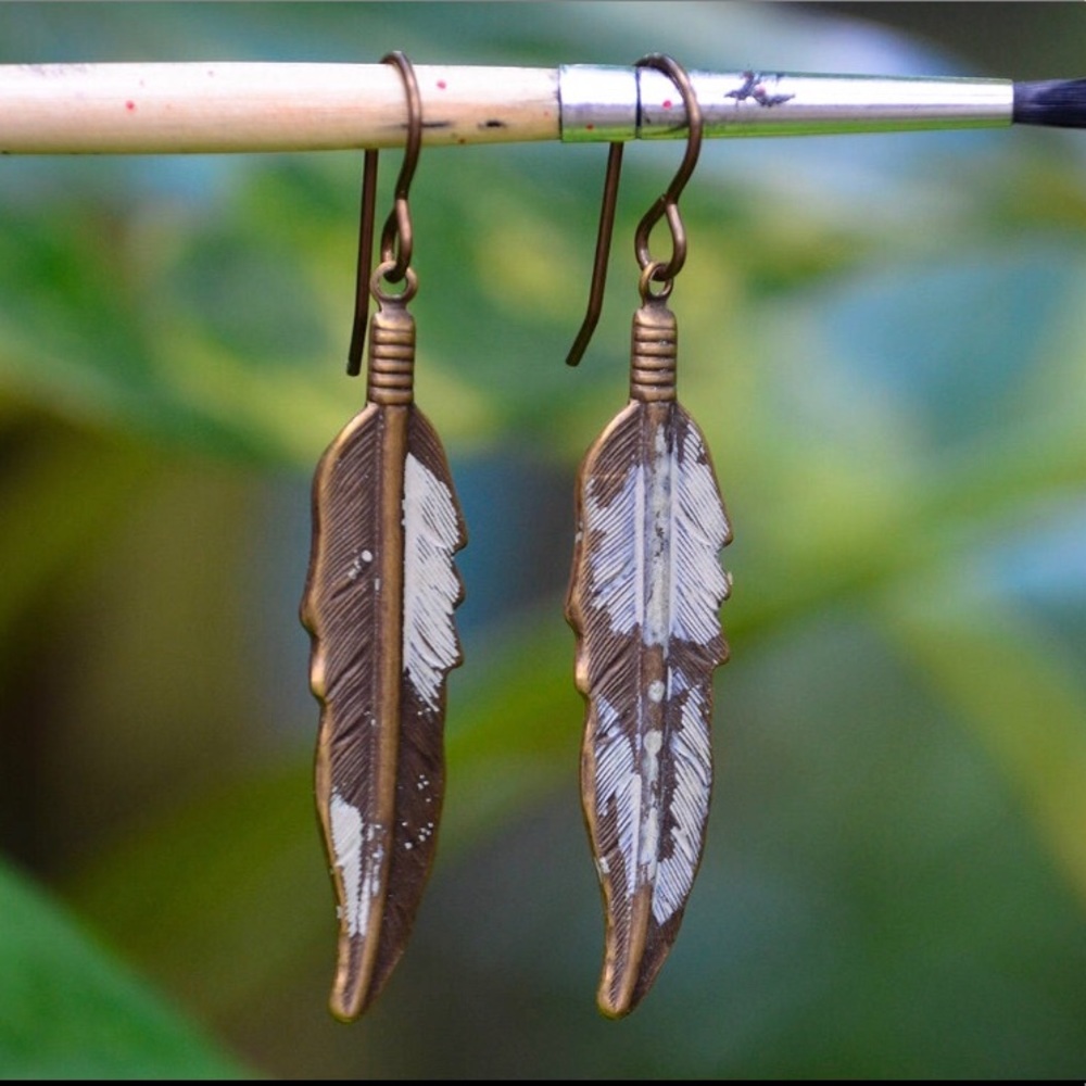 BOHO Feather Brass Earrings
